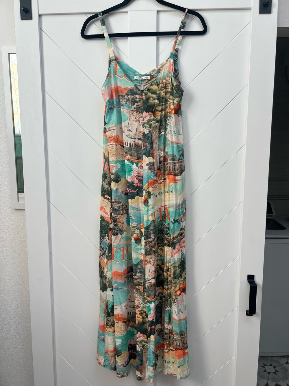Label of Love flowy Italian scenes Teal & Coral Maxi Slip Dress